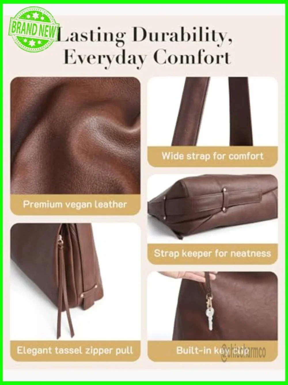 Large Vegan Leather Hobo Bag with Adjustable Strap Multi-Pockets Tote